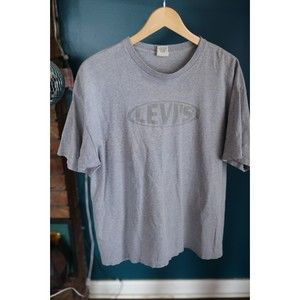 Vintage Levi's Jeans Gray Made in USA  Spell Out Logo T-Shirt Single stitch L